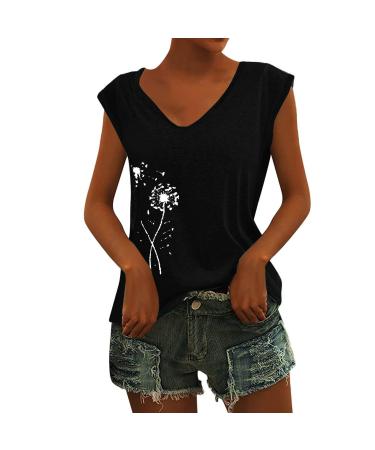 Short Sleeve T Shirts Clothing Woman T-Shirt Casual Black Clothing Top Women's Floral Pattern for Women Crop Tops Shirt Shirts Top Women's Summer Tank Top 3-black XL