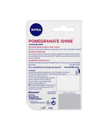 NIVEA Lip Balm Pomegranate Shine 4.8g Pomegranate 1 Count (Pack of 1) - Buy Online on GoSupps.com