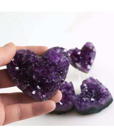 Natural Crystal Rough 1pc 40mm-70mm Rough Natural Heart Shaped Amethyst Geode Cluster Crystals Stones Beautiful Natural Crystal Stone (Size : 1pc 70mm)