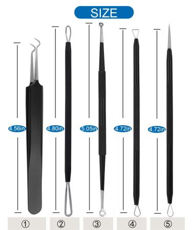 Blackhead Tweezers Acne Extractor Tool Kit with Leather Bag - Nose & Facial Blemish Remover for Whiteheads - 5 Pcs Set - Buy Online on GoSupps.com