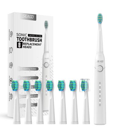 Seago Sonic Toothbrush for Adults and Kids, Rechargeable Electric Toothbrushs with 8 Brush Heads,One Charge Last 30 Days, 5 Modes & Smart Timer(M8-White)