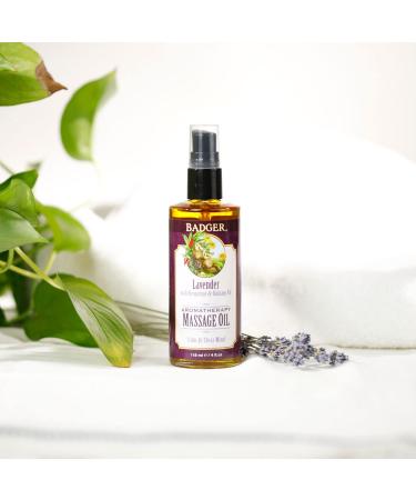 Badger Aromatherapy Massage Oil - Lavender, Bergamot & Balsam Fir 4 fl oz | Relaxing Essential Oils - Buy Online on GoSupps.com