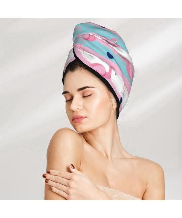 Hair Towel Wrap & Turban - Quick Drying Hair Towel with Button (Flamingo1) | International Shipping Available - Buy Online on GoSupps.com