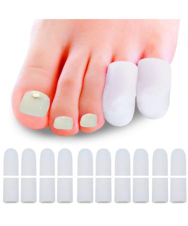 Mcvcoyh Pinky Toe Protectors 10 Pack Small Toe Caps Gel Toe Sleeves Great for Little Toe Blisters for Corns Remover Callus Cushion Bunion Treatment Ingrown Nails White Toe Caps