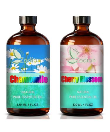Cherry Blossom Essential Oil 4 Fl Oz and Chamomile Essential Oil 4 Fl Oz - Cherry Blossom & Chamomile Oil for Diffuser Aromatherapy Home Fragrance Skin & Hair Care DIY Candle & Soap Making Yoga