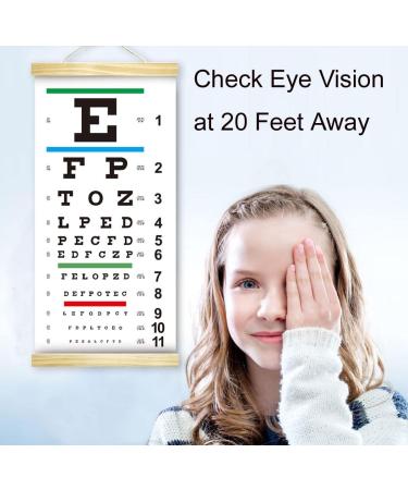 Snellen Eye Chart 20 Feet for Eye Exams | Wooden Frame | 11x22 Inches Canvas | Low Vision Test Wall Chart with Eye Occluder | Kids Gifts - Buy Online on GoSupps.com