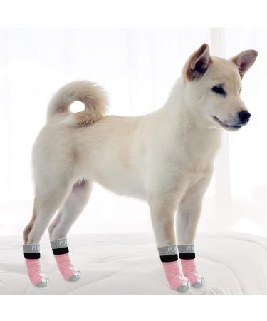 Pupeck X-Large Anti-Slip Dog Socks | 2 Pairs with Adjustable Straps | Summer Paw Protection for Hardwood Floors - Pink - Buy Online on GoSupps.com