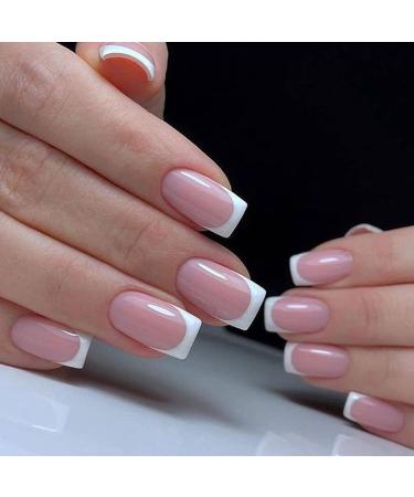 Modelones 30Pcs Press On Nails Short 15 Sizes Valentines French Nail Tip Square Full Cover with Nail Tools Includes Nail Glue Fake Nails for Nail Art Kit Pink Life