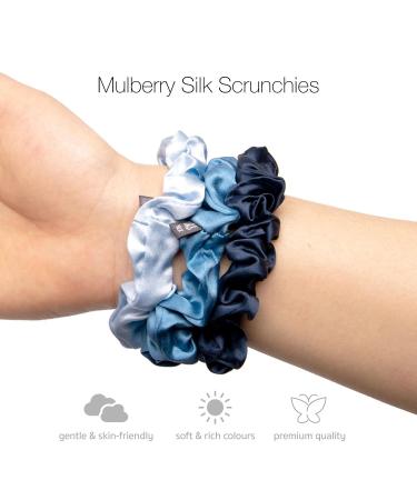 Buy Basic Sense Pure Mulberry Silk Hair Scrunchies - Small Pack of 3 for Women & Girls - Blue Assortment - Buy Online on GoSupps.com
