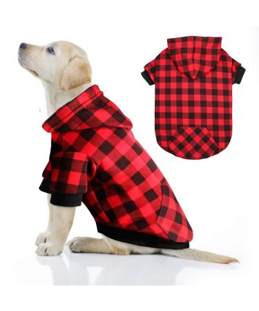 Mtliepte Red Plaid Dog Hoodie Sweater for Dogs Pet Clothes with Hat and Pocket XL