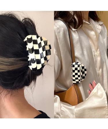 Checkered Hair Claw Clips - Vintage Classic Black White Lattice Print Barrettes - Strong Hold Clamp Hair Clips - Tortoise Y2K Aesthetic Hair Accessories for Women Girls - 2 Pack - Buy Online on GoSupps.com