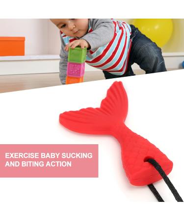 Buy Baby Teether - Silicone Fishtail Shape Teething Stick & Pendant Necklace (Red) | Soft & Safe Chew Toy for Infants - Buy Online on GoSupps.com