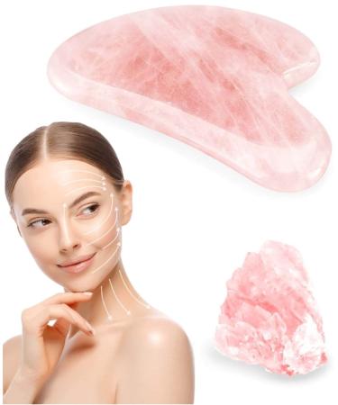 Natrual Rose Quartz Gua Sha Facial Tools | Guasha Tool for Face Sculpting Shaping Reduce Puffiness Tension Relief | Face Stone for Eyes Face and Body A) Rose Quartz
