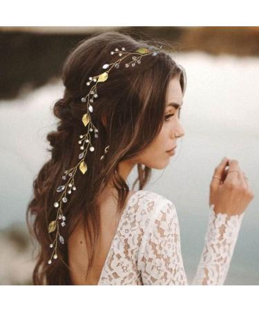 Handcess Gold Pearl Wedding Hair Vines | Elegant Bride & Bridesmaid Headpieces with Leaves & Strass - Buy Online on GoSupps.com
