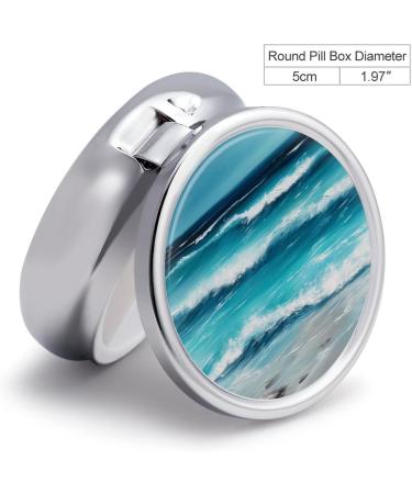 Round Pill Box - Turquoise Beach Seascape Print | 3 Compartment Decorative Metal Portable Pill Organizer - Buy Online on GoSupps.com