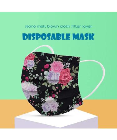 50pcs Floral Disposable Face Mask Adults 3Ply Colorful Paper Masks - Pack of 50 Count - Spring Summer Beautiful Printed Facemask for Men and Women - Flower-8 - Buy Online on GoSupps.com