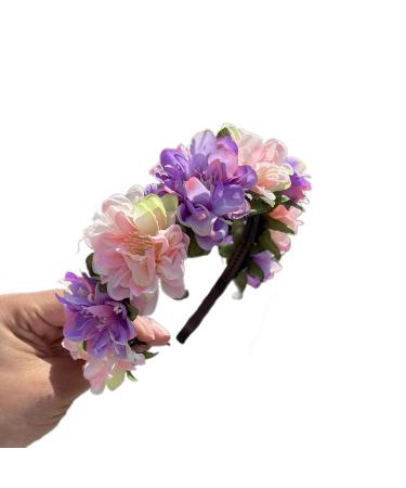 amangul Realistic Flower Shape Headband Spring Camping Photography Hair Hoop Temperament Wedding Party Headwear for Bride(Large Pink And Purpl)
