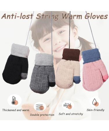 2Pairs Toddler Warm Knitted Mittens with String Winter Thick Thermal Full Finger Gloves Baby Colorful Stretch Magic Glove Fluffy Mitten Hanging Neck Ski Snow Gloves for Boys Girls Ages 0-3 Years Pink + Beige - Buy Online on GoSupps.com