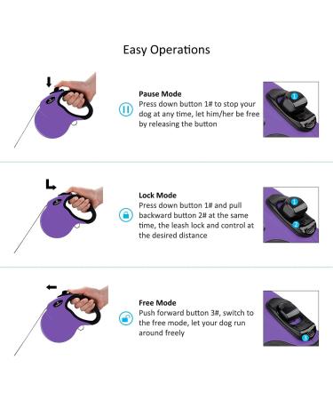 Philorn 5m Retractable Dog Leash for Medium to Large Dogs - One-Button Blocking Non-Slip Handle Reflective Up to 50kg - Purple - Buy Online on GoSupps.com