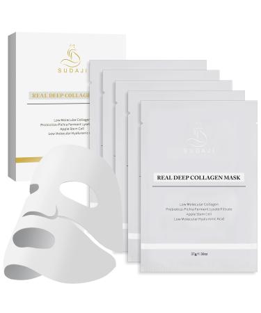 Collagen Face Mask (37g*5ea) Deep Collagen Mask With Apple Stem Cells Hydrating Overnight Hydrogel Mask and Pore Minimizer for Face Elasticity Improvement Lifting