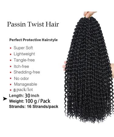 8 Packs 30 Inch Water Wave Passion Twist Crochet Hair Extensions for Black Women - Long Bohemian Braids (1B) - Buy Online on GoSupps.com