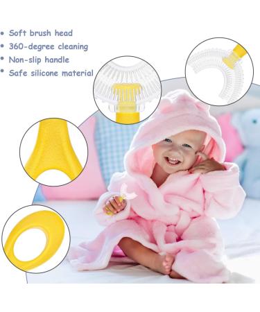 Vicloon 3Pcs Kids U-Shaped Toothbrush Set for Toddlers and Children (2-6 Years) | Oral Cleaning with Food Grade Silicone Brush Head | Blue, Pink, Yellow - Buy Online on GoSupps.com
