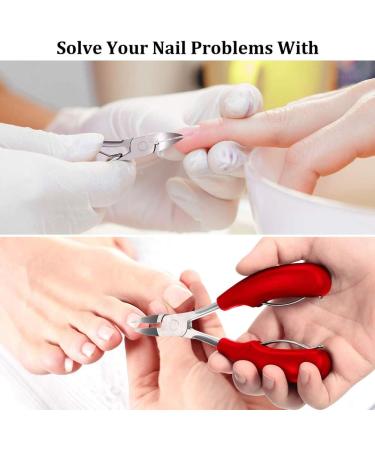 Stainless Steel Toenail Clippers & Scissors Set with Non-Slip Handle - Precision Trimmer for Thick or Ingrown Nails (Red) - Buy Online on GoSupps.com