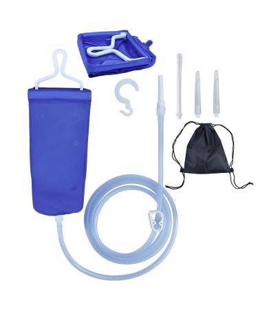 Enema Bag Kit for Colon Cleansing Coffee Women Men Constipation, 2L Folding Enema Bucket Shower Anal Vaginal Douche Cleaner Set with 6ft Silicone Hose and 4 Replacement Nozzle for Adult Child BPA Free TPU