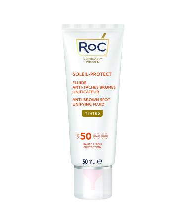 RoC - Soleil-Protect Fluide Anti-Taches Brunes Teint Unificateur SPF 50 - Hydratant pour le Visage - Filtres Anti-UVA et Anti-UVB - Vitamine C - 50 ml Anti-Taches SPF 50