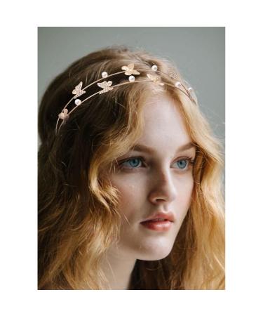 Gold Floral Butterfly Pearl Bridal Headband Set - Wedding Hair Accessories - Buy Online on GoSupps.com