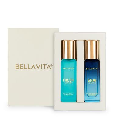 Be'llaVita Luxury Skai Aquatic EDC & Fresh EDT Unisex Perfume Combo with Bergamot Ylang Ylang Pink Pepper | Pack of 2 20Ml Each