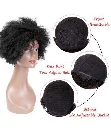 Queentas 8 #1B Short Afro Curly Real Hair Wig for Women - Natural Winding Curls with Free Hairnet | 20.32 cm - Buy Online on GoSupps.com