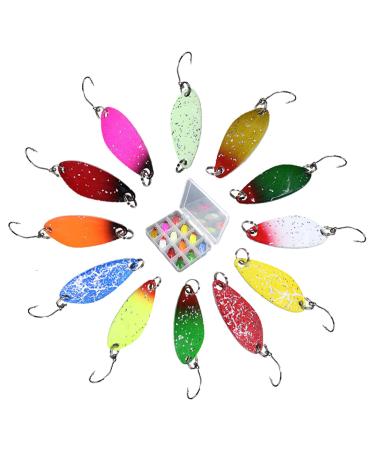 12 Pieces Fishing Trout Spoon Set Blinker Fishing Lure Metal Lure Trout Lure Artificial Lure Spinner Set for Pike Zander Perch