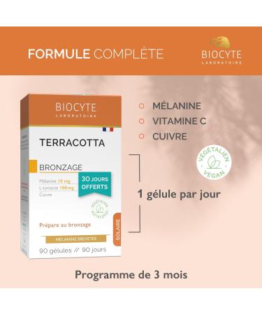BIOCYTE Terracotta Tanning - Food Supplement - Melanin Copper L-Tyrosine - 90 Capsules - 90 Day Program - Buy Online on GoSupps.com