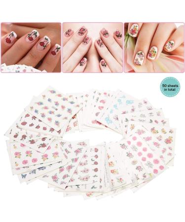 Nail Art Sticker 50 Sheets Mixed Flower Butterfly Cartoon Nail Art Water Transfer Sticker Nail DIY Decals(BLE) Mixed Set Ble - Buy Online on GoSupps.com
