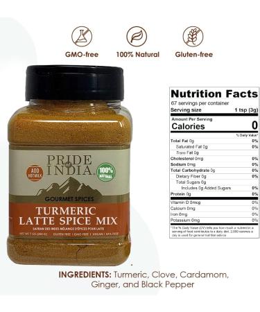 Pride of India Turmeric Latte Spice Mix Gourmet & Warm Tea Spice Blend Healthy/Gluten-Free Ideal for Lattes/Smoothies/ Golden Milk Easy to Store 7 oz. Medium Dual Sifter Bottle - Buy Online on GoSupps.com