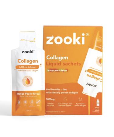Zooki Zooki Marine Collagen Liquid Sachets 5000 mg Great Taste Sugar Free High Strength Marine Collagen Supplement for Men and Women Skin Joints & Hair (Peach Mango Flavor)