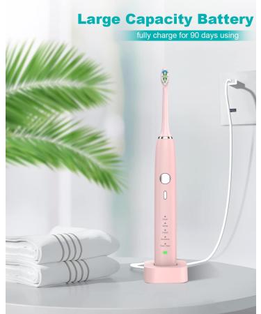 HUACO CARE Sonic Electric Toothbrush - 5 Modes, 3 Intensities, 2 Minutes Timer - Rechargeable & Wireless - 90 Days Battery Life - 4 Replacement Heads - Pink - Buy Online on GoSupps.com
