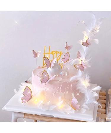 Hazyore Pink Butterfly Cake Toppers  11pcs Butterfly Cupcake Toppers Happy Birthday Metal Gold Cake Topper for Girls Women's Birthday Cake Party Decorations - Buy Online on GoSupps.com