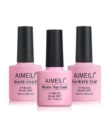 AIMEILI Soak Off U V LED Gel Nail Polish - Base Coat  Matte Top and No Wipe Top Coat Kit Set 10ML - Buy Online on GoSupps.com