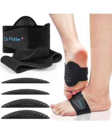 Arch Support Sleeves for Plantar Fasciitis Relief Adjustable Compression Bands with Removable Arch Support Pads for Fallen Arches High Arch Flat Feet Feet Pain Relief - Black
