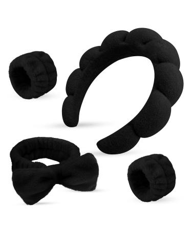Hair band Cosmetics headband wrist wash spa headband slimming hair band skin care head bands Terry fabric bubbles hair band For face washing removal yoga sport shower (black)