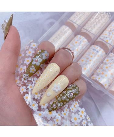 dinio 10 Rolls White Flower Nail Transfer Foils Nail Decals for Nail Art Spring Summer Floral Theme Nail Foil Transfer - Buy Online on GoSupps.com