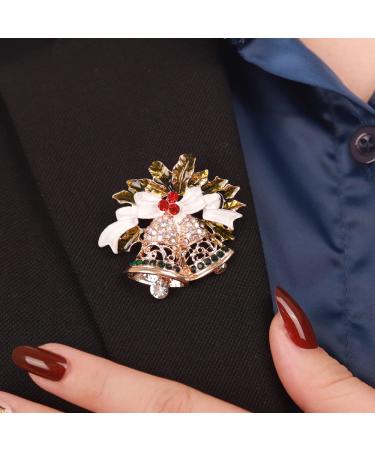 Enamel Christmas Bell Brooch with Crystal Gold Brooches Pin for Women Men Unisex Party Jewelry Corsage for Cloth