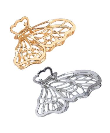 Large Metal Hair Claw Clips  Butterfly Lady Thick Hair Barrette  Non-slip Hollow Hair Jaw Clamp Clips  Hairpins Thick Hair Accessories for Women Lady Girls (Gold   Silver)) Butterfly-2PCS