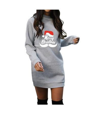Women's fashion Christmas Long -sleeved sweatshirts dress hoodie costume cartoon pulli dress with bag top long -sleeved shirt oversize long -sleeved blouse dresses top jumper autumn winter gray s