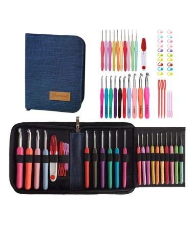 14 Size Crochet Hooks Set,2mm(B)-10mm(N) Ergonomic Crochet Hooks with Case  for Arthritic Hands, Extra Long Crochet Needles 14 Size MultiColor