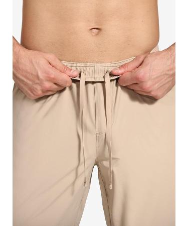 Baleaf Men's Stretch Golf & Running Pants - Khaki, Large | Elastic Waist, Lightweight, Jogging, Zipper Pockets - Buy Online on GoSupps.com