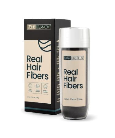 Hair Illusion Black Real Hair Fibers for Thinning Hair - 100% Natural Texture, Non Synthetic Hair Fibers - Bald Spot Cover Up for Women & Men - 38 Gram 1.34 Ounce (Pack of 1) Black