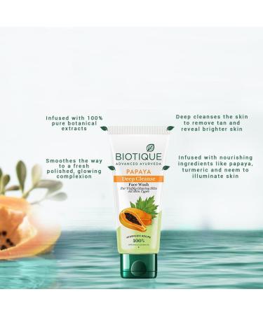 Biotique Papaya Deep Cleanse Face Wash - Gentle Exfoliation for Glowing Skin | 100% Botanical Extracts | All Skin Types | 2x100ml - Buy Online on GoSupps.com